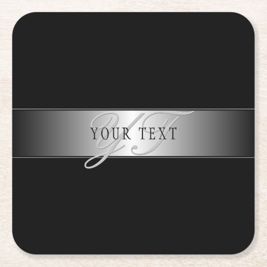 Elegant bewerkbaar monogram schrift | Zwart Kartonnen Onderzetters (Voorkant)