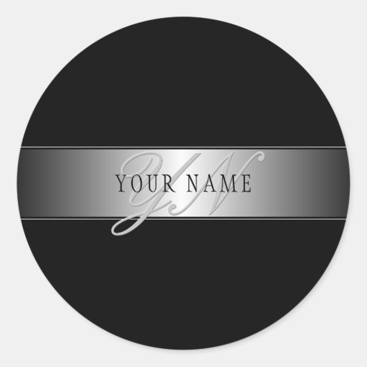 Elegant bewerkbaar monogram-schrift | Zwart Ronde Sticker (Voorkant)