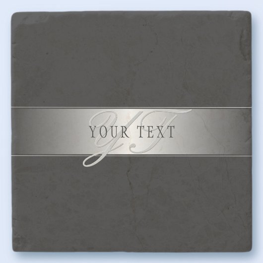 Elegant bewerkbaar monogram schrift | Zwart Stenen Onderzetter