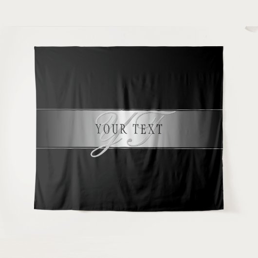 Elegant bewerkbaar monogram schrift | Zwart Wandkleed (Voorkant (horizontaal))