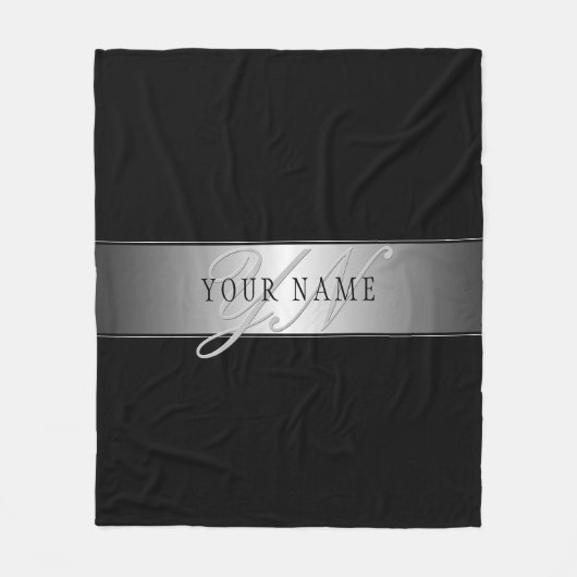 Elegant bewerkbaar monogram scriptschrift | Zwart Fleece Deken (Voorkant)