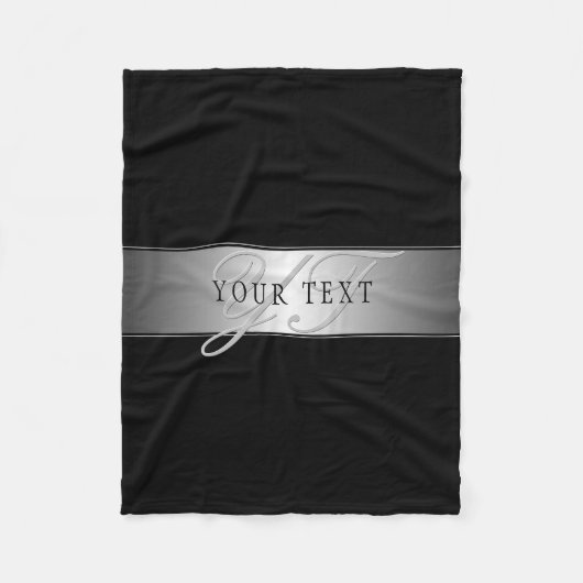 Elegant bewerkbaar monogram scriptschrift | Zwart Fleece Deken (Voorkant)