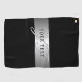 Elegant bewerkbaar monogram scriptschrift | Zwart Golfhanddoek (Horizontaal)