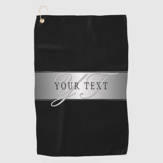 Elegant bewerkbaar monogram scriptschrift | Zwart Golfhanddoek (Voorkant)
