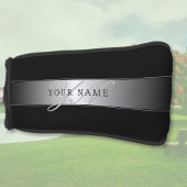 Elegant bewerkbaar monogram scriptschrift | Zwart Golfheadcover