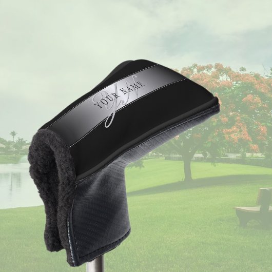Elegant bewerkbaar monogram scriptschrift | Zwart Golfheadcover