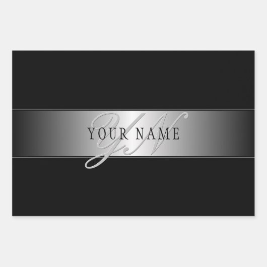 Elegant bewerkbaar monogram-scriptschrift | Zwart Inpakpapier Vel (Voorkant 2)