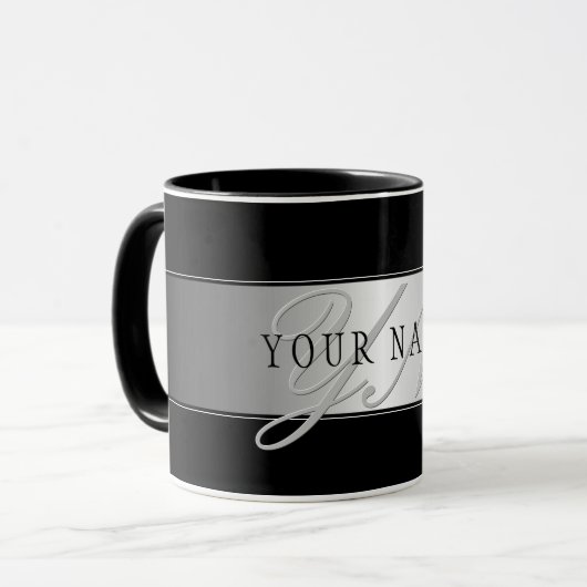 Elegant bewerkbaar monogram scriptschrift | Zwart Mok (Voorkant links)