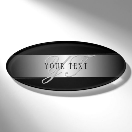 Elegant bewerkbaar monogram scriptschrift | Zwart Naambadge (Voorkant)