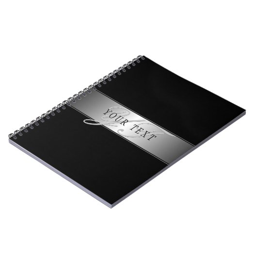 Elegant bewerkbaar monogram-scriptschrift | Zwart Notitieboek (Linkerzijde)