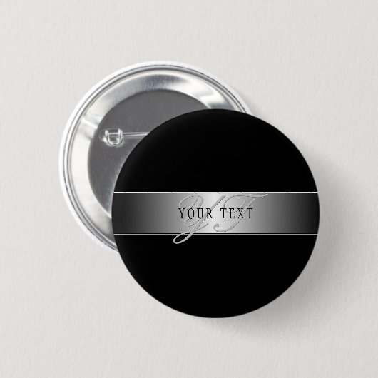 Elegant bewerkbaar monogram scriptschrift | Zwart Ronde Button 5,7 Cm (Voorkant /achterkant)