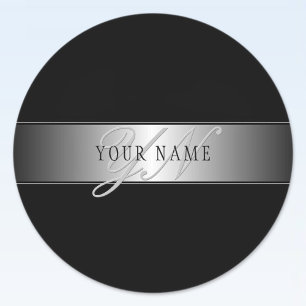 Elegant bewerkbaar monogram scriptschrift   Zwart Ronde Sticker
