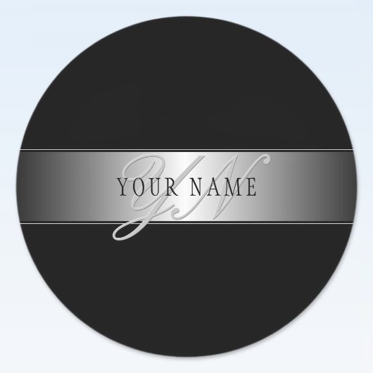 Elegant bewerkbaar monogram scriptschrift | Zwart Ronde Sticker