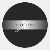 Elegant bewerkbaar monogram scriptschrift | Zwart Ronde Sticker (Voorkant)