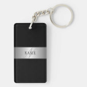 Elegant bewerkbaar monogram scriptschrift | Zwart Sleutelhanger (achterkant)