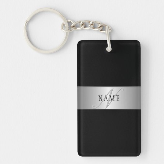 Elegant bewerkbaar monogram scriptschrift | Zwart Sleutelhanger (Voorkant)