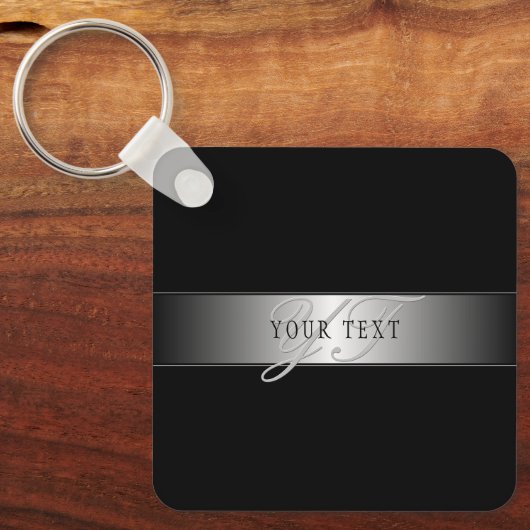 Elegant bewerkbaar monogram scriptschrift | Zwart Sleutelhanger (Voorkant)