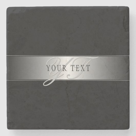 Elegant bewerkbaar monogram-scriptschrift | Zwart Stenen Onderzetter (Voorkant)