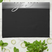 Elegant bewerkbaar monogram scriptschrift | Zwart Theedoek (Gevouwen)