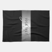 Elegant bewerkbaar monogram scriptschrift | Zwart Theedoek (Horizontaal)