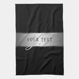 Elegant bewerkbaar monogram scriptschrift Zwart Theedoek
