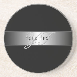 Elegant bewerkbaar monogram scriptschrift   Zwart Zandsteen Onderzetter