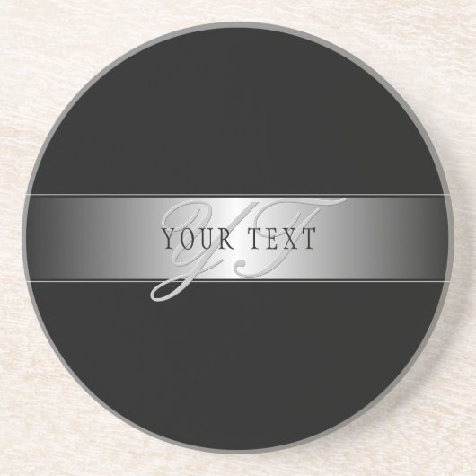 Elegant bewerkbaar monogram-scriptschrift | Zwart Zandsteen Onderzetter (Voorkant)