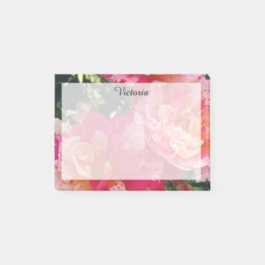 Elegant bewerkbaar Roze Wit Gestreepte Rozen Bloem Post-it® Notes (Voorkant)