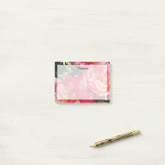 Elegant bewerkbaar Roze Wit Gestreepte Rozen Bloem Post-it® Notes (Op bureau)