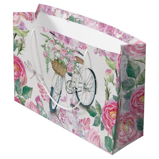 Elegant Bicycle en Flowers Groot Cadeauzakje (Achterkant Gekanteld)