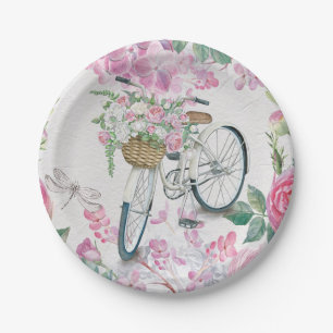 Elegant Bicycle en Flowers Papieren Bordje