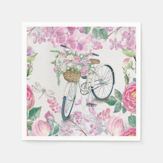 Elegant Bicycle en Flowers Servetten (Voorkant)