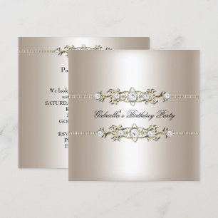 Elegant Biege Cream Gold Birthday Jewel Kaart