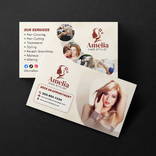 Elegant Biege Haarstylist Salon Make-up Harsen Visitekaartje