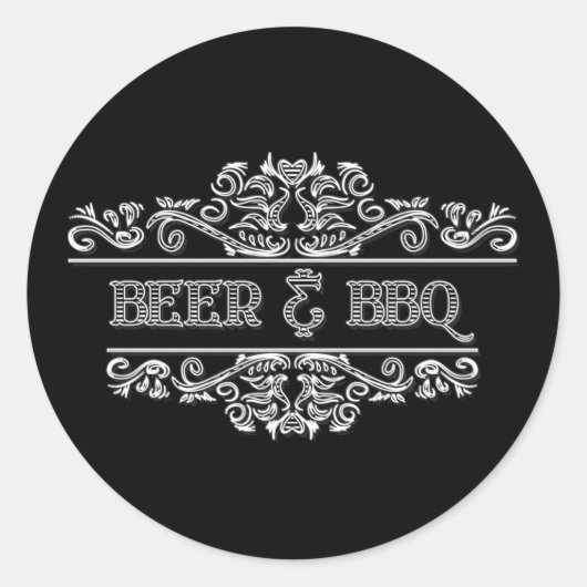 Elegant Bier BBQ woord art Ronde Sticker (Voorkant)