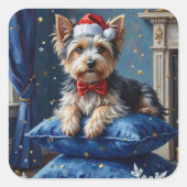 Elegant Biewer Terrier Dog Velvet Christmas Vierkante Sticker (Voorkant)