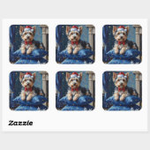 Elegant Biewer Terrier Dog Velvet Christmas Vierkante Sticker (Vel)