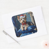 Elegant Biewer Terrier Dog Velvet Christmas Vierkante Sticker (Envelop)