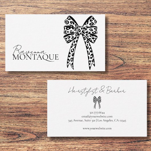 Elegant Big Black Leopard Bow Custom Chic Visitekaartje