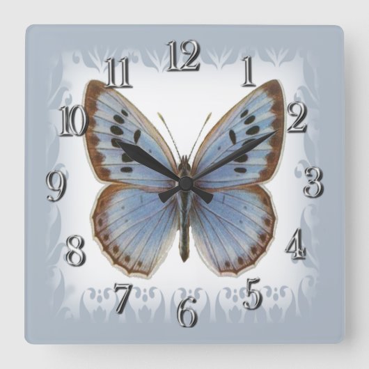 Elegant Big Blue en Beauful Butterfly Vierkante Klok (Voorkant)