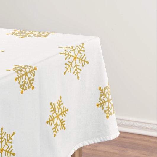 Elegant Big Golden Snowflake Pattern on White Tafelkleed (Voorbeeld)