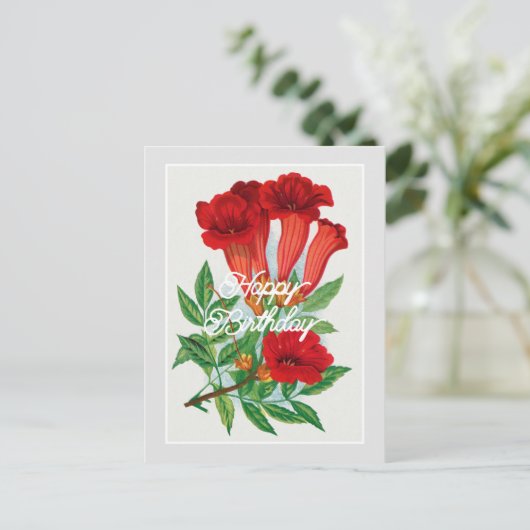 Elegant Bignonia Flower Happy Birthday Briefkaart (Staand voorkant)