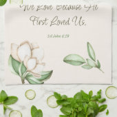 Elegant Bijbel Verse Botanische Magnolia Script Theedoek (Gevouwen)