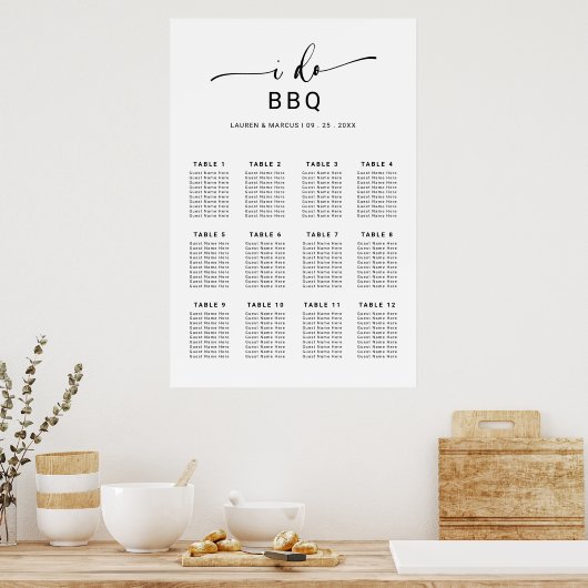 Elegant bijtend script I Do BBQ Seating Chart Poster (Keuken)
