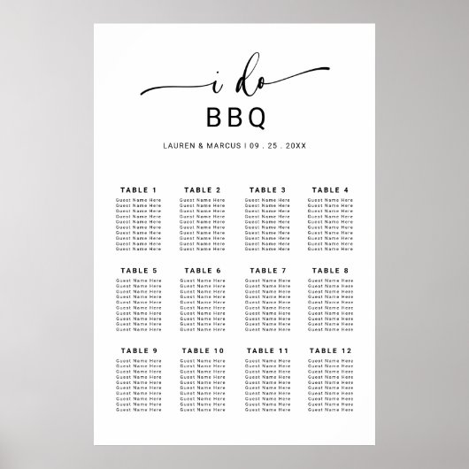 Elegant bijtend script I Do BBQ Seating Chart Poster (Voorkant)