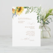 Elegant Billowing Eucalyptus Zonnebloem Bruiloft Kaart (Staand voorkant)