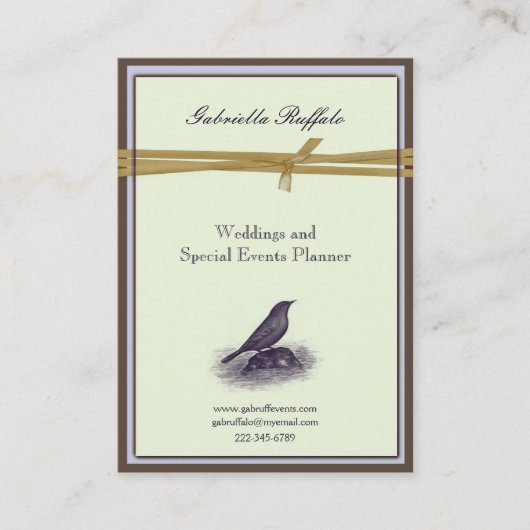 Elegant  Bird Brown Damask en Paars Visitekaartje (Voorkant)