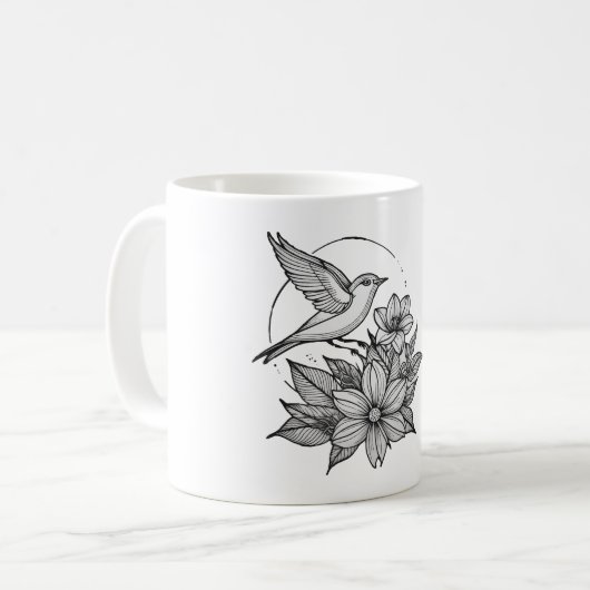 Elegant Bird & Flower Design Coffee Mok (Voorkant links)