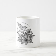Elegant Bird & Flower Design Coffee Mok