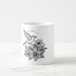 Elegant Bird & Flower Design Coffee Mok